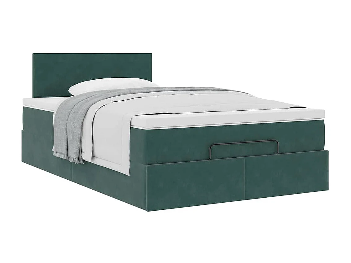 Estrutura de cama otomana com colchão verde escuro Veludo
