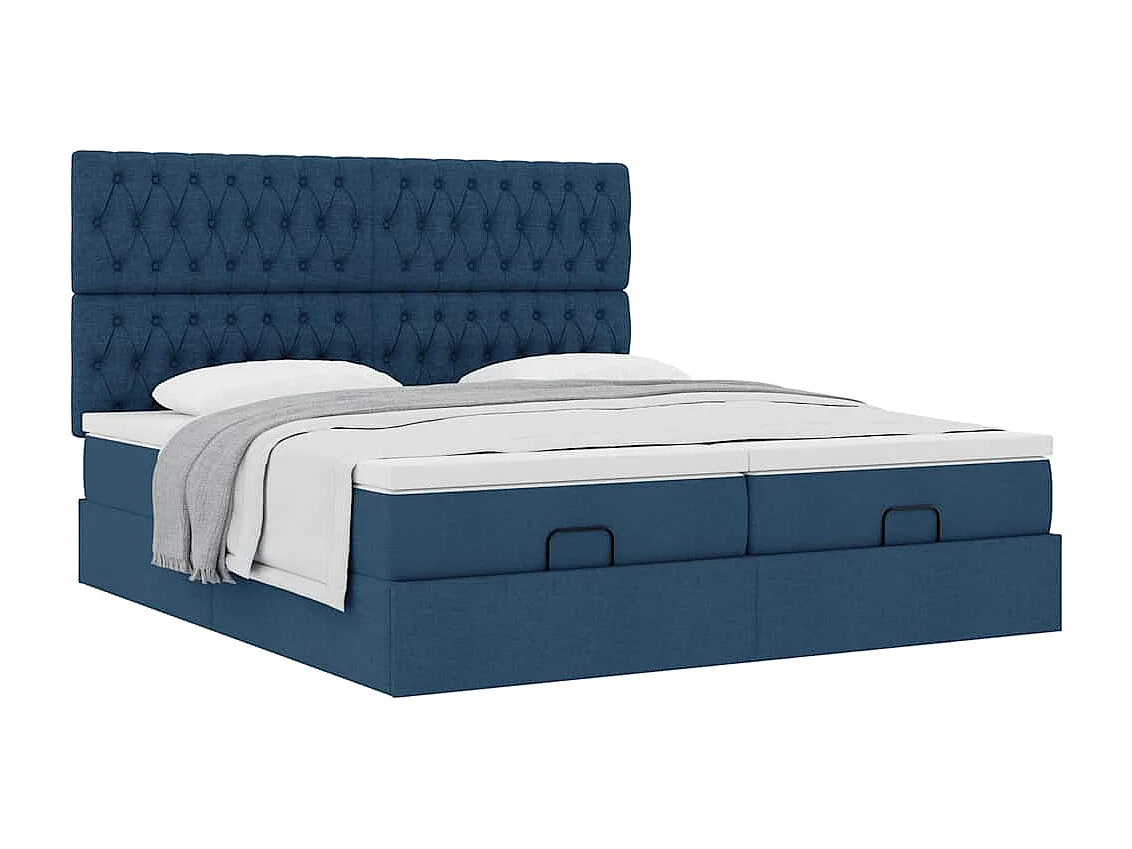 Cadre de lit ottoman avec matelas bleu 180x200 cm tissu