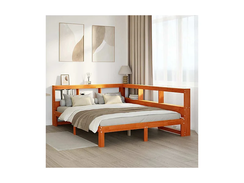 Lit bibliothèque sans matelas cire marron 140x200 cm pin massif