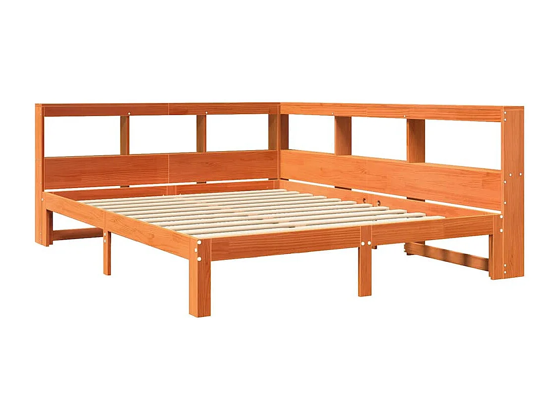 Lit bibliothèque sans matelas cire marron 140x200 cm pin massif