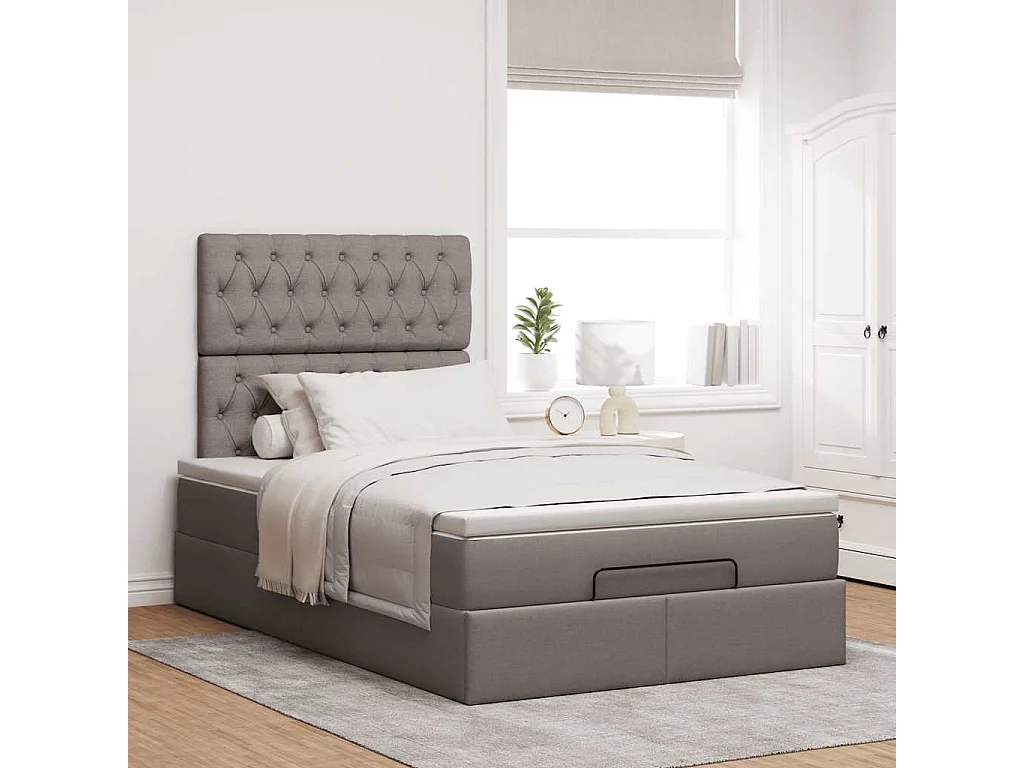 Cadre de lit ottoman avec matelas taupe 120x190 cm tissu