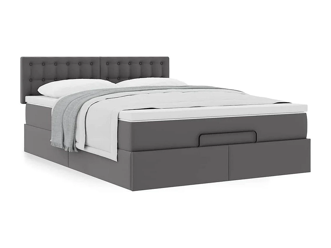 Cadre de lit ottoman avec matelas gris 140x200 cm similicuir