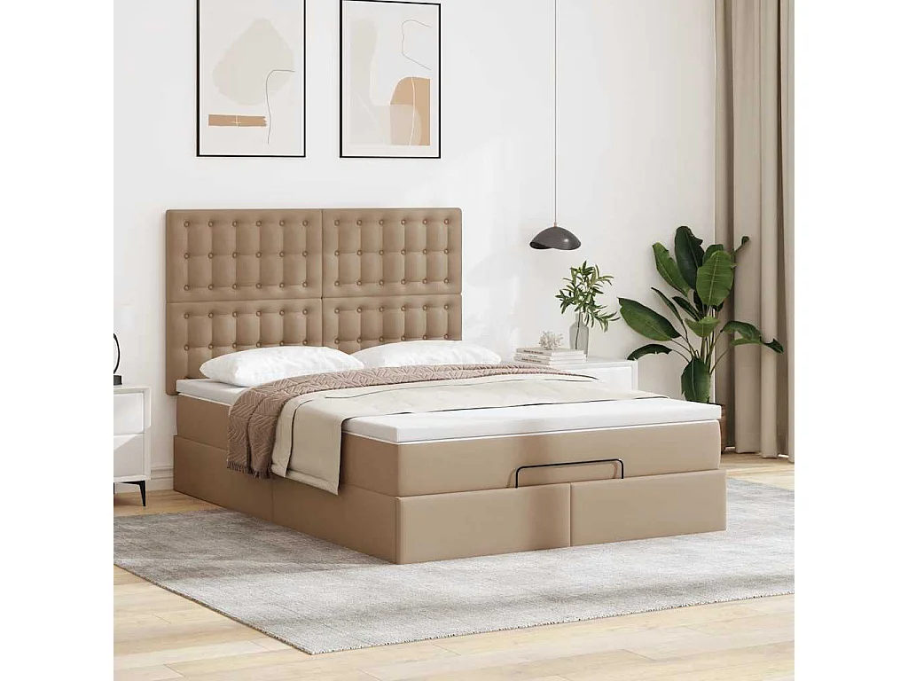 Estrutura de cama otomana com colchão cappucino 140x200 cm