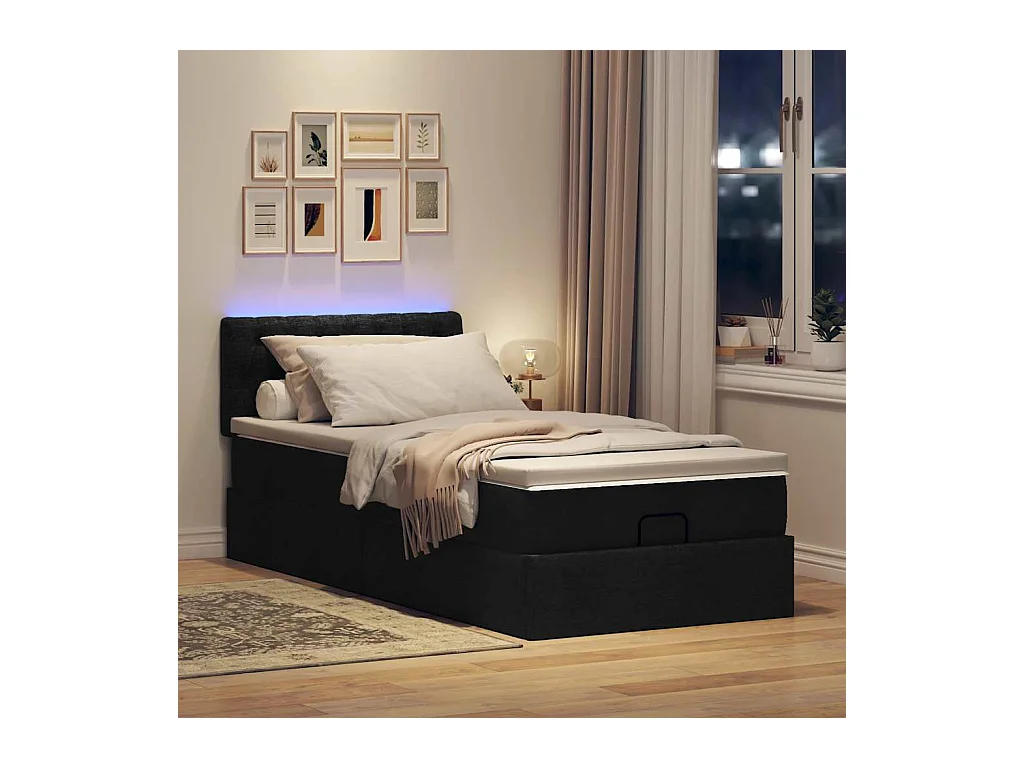 Lit ottoman avec matelas noir 100x200 cm tissu