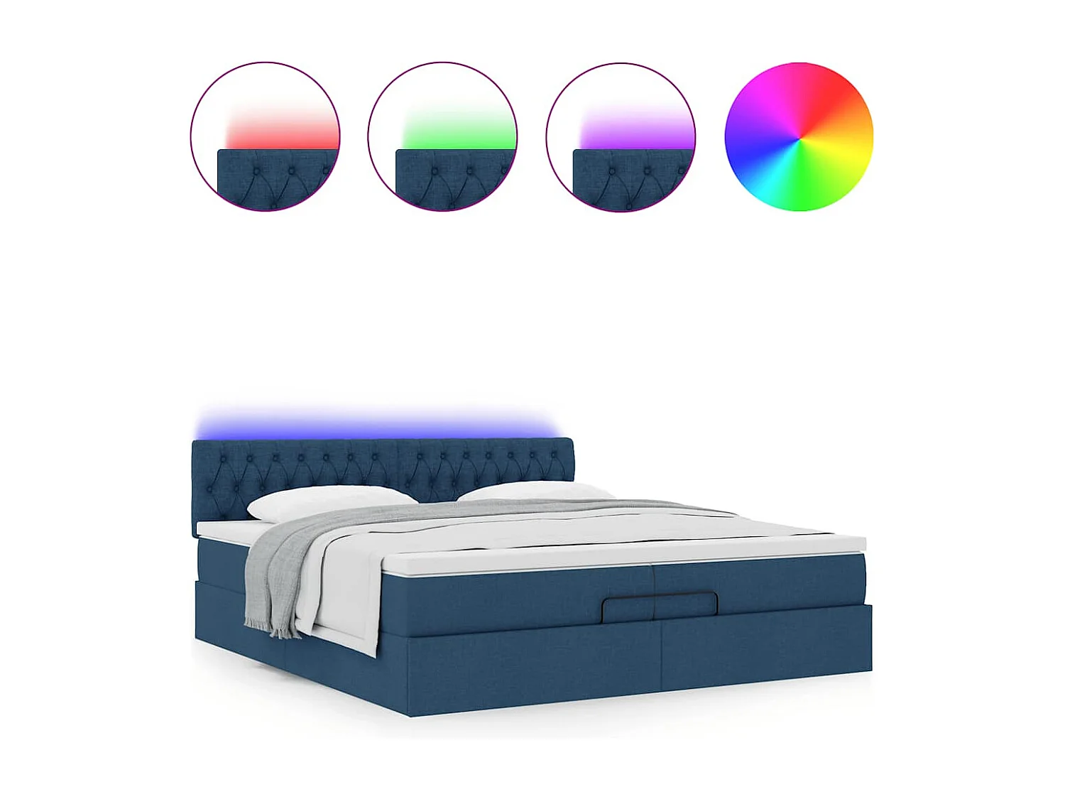 Cadre de lit ottoman avec matelas bleu 200x200cm tissu