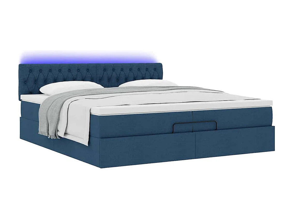 Cadre de lit ottoman avec matelas bleu 200x200cm tissu