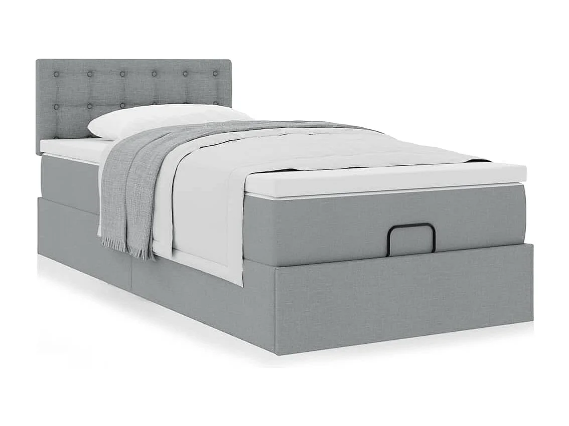Cadre de lit ottoman avec matelas gris clair 80x200 cm tissu