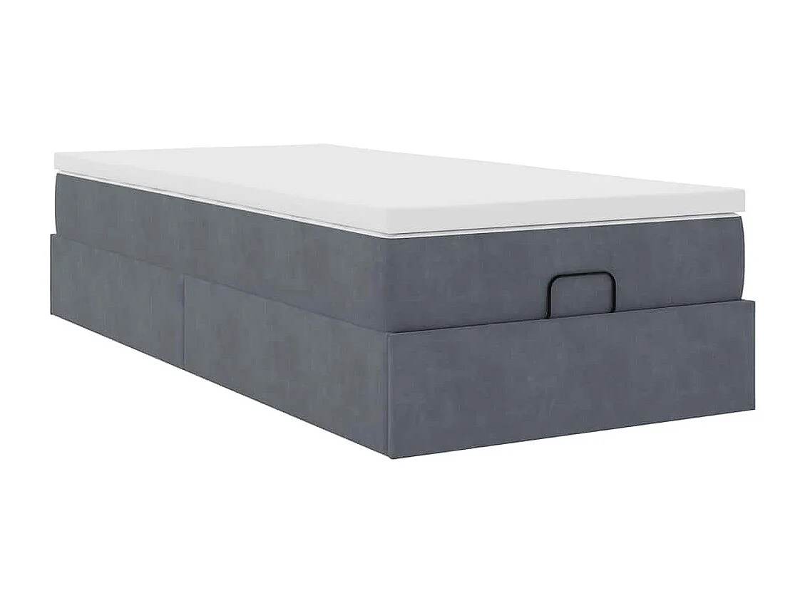 Cadre de lit ottoman avec matelas gris foncé 100x200 cm velours