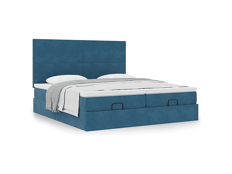 Cadre de lit ottoman avec matelas bleu foncé 160x200 cm velours