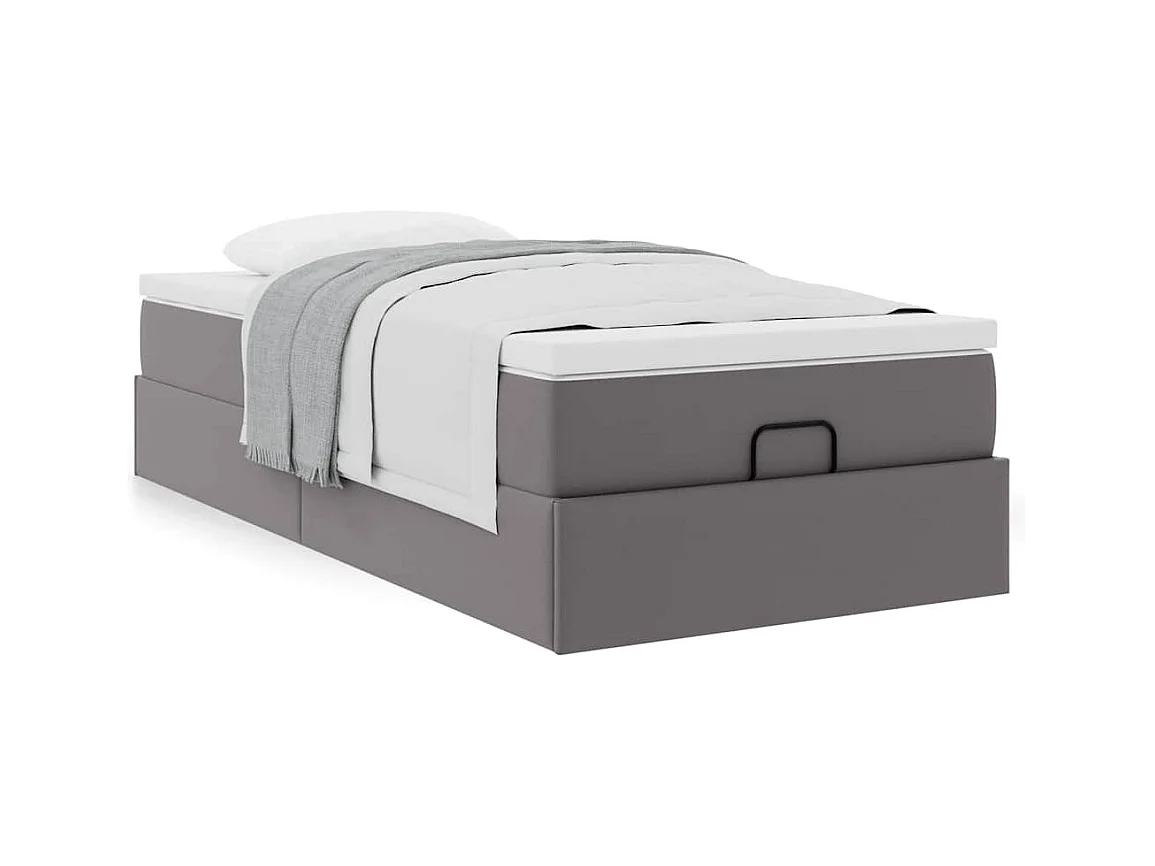 Cadre de lit ottoman avec matelas gris 90x190 cm similicuir