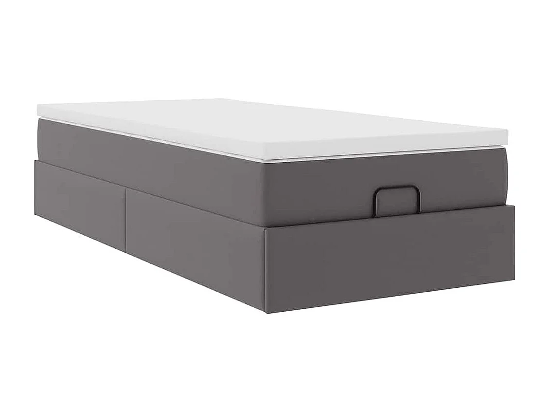 Estructura cama otomana colchón cuero sintético gris 90x190 cm