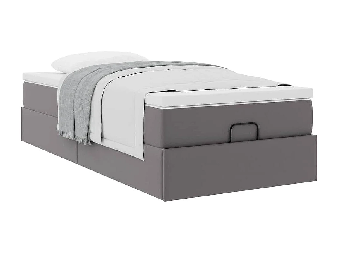 Estructura cama otomana colchón cuero sintético gris 90x190 cm