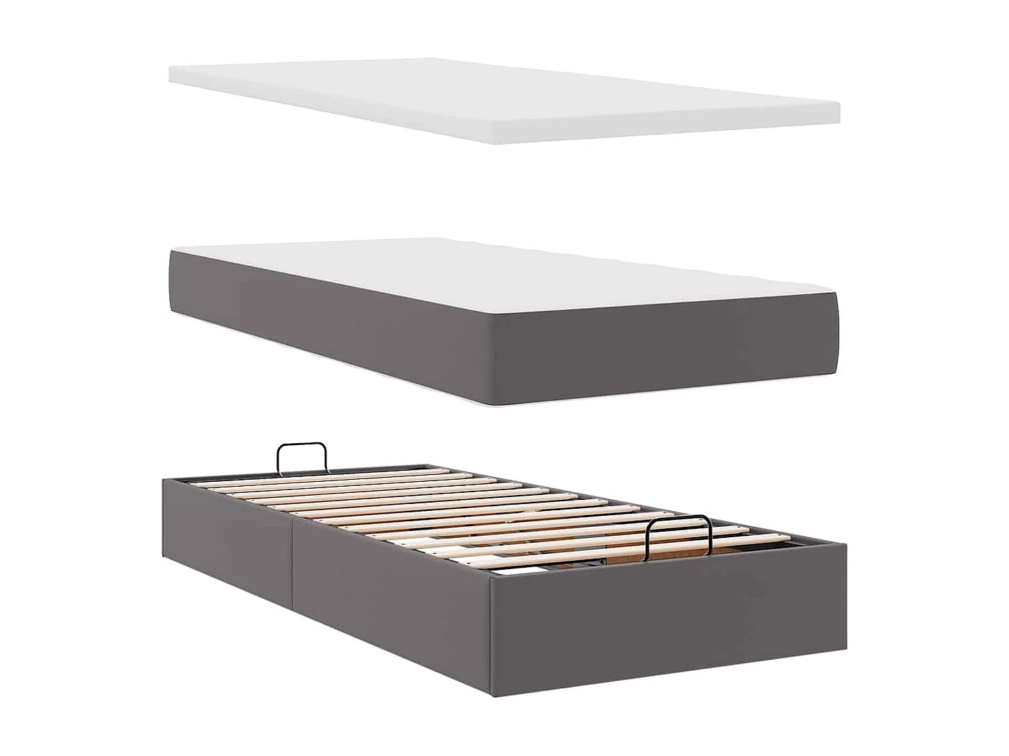 Estructura cama otomana colchón cuero sintético gris 90x190 cm