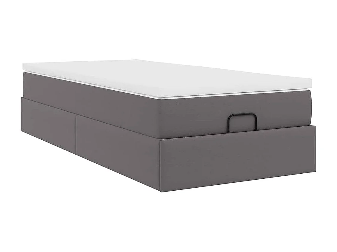 Estructura cama otomana colchón cuero sintético gris 90x190 cm