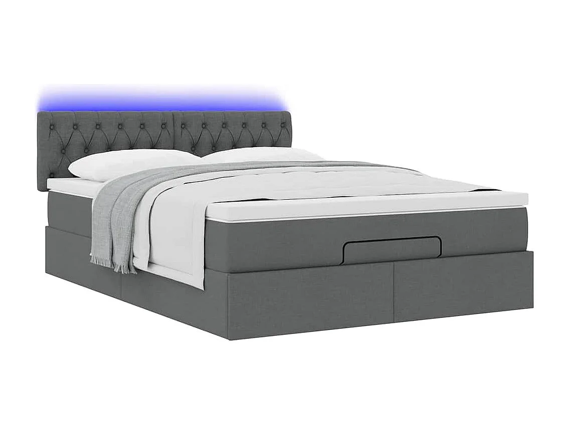 Lit ottoman avec matelas gris foncé 140x200 cm tissu