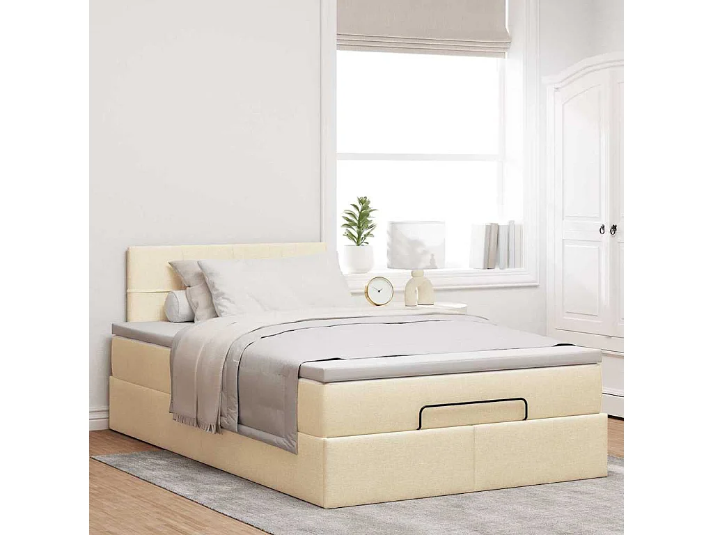 Estructura de cama otomana colchón tela crema 120x190 cm