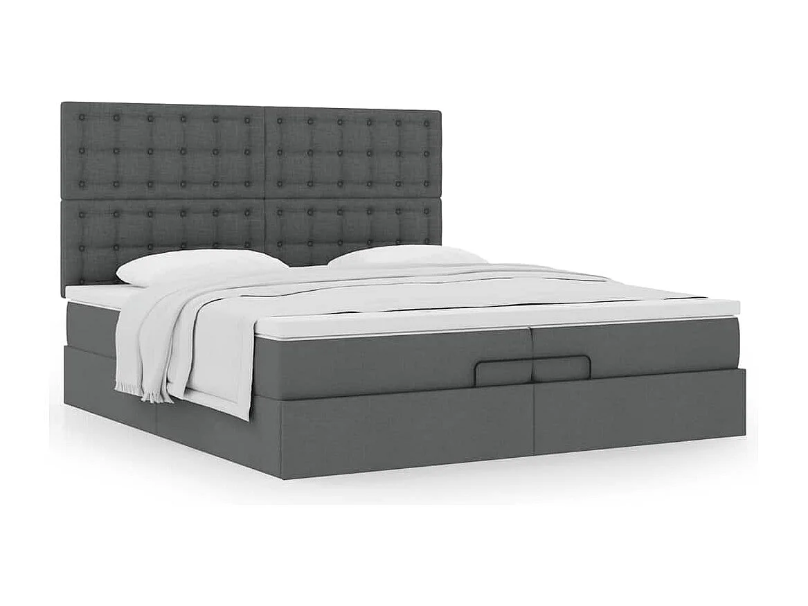 Cadre de lit ottoman avec matelas gris foncé 200x200cm tissu