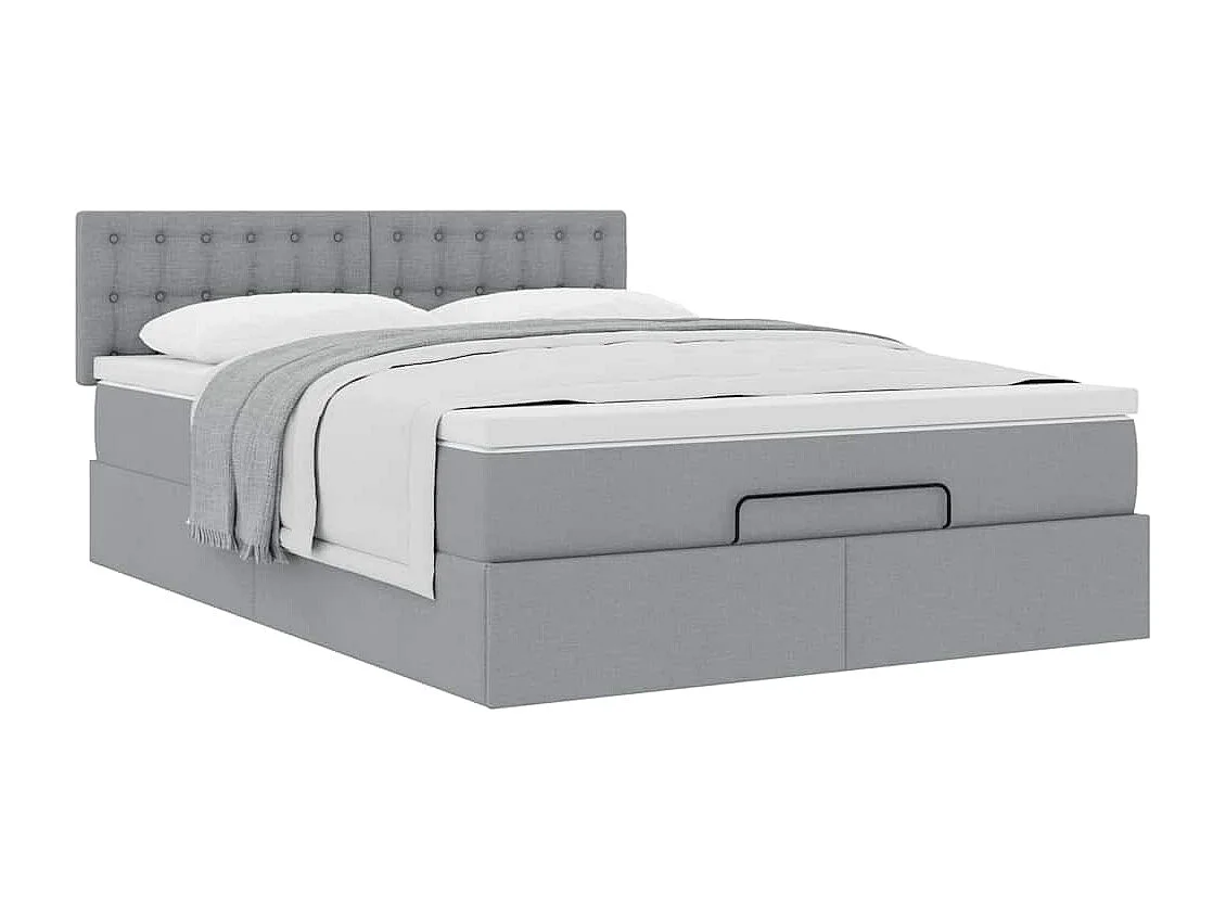 Cadre de lit ottoman et matelas gris clair 140x200 cm tissu