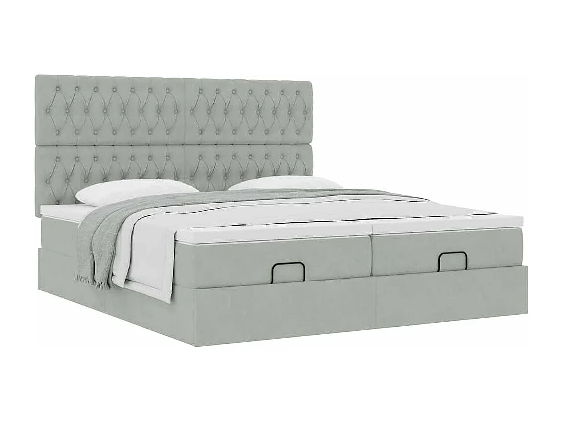 Cadre de lit ottoman avec matelas gris clair 200x200 cm velours