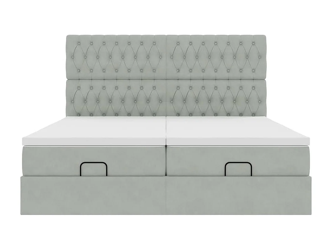 Estrutura cama otomana colchões 200x200cm veludo cinzento claro