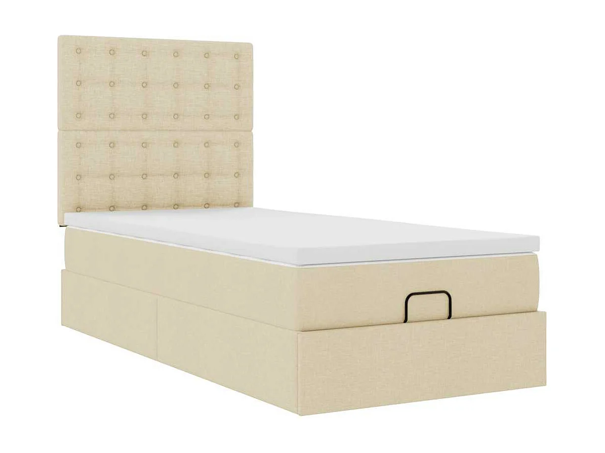 Cadre de lit ottoman avec matelas crème 90x190 cm tissu