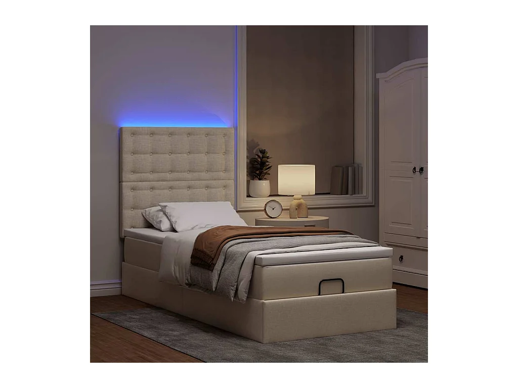 Ottoman bed met matras en LED's 90x190cm stof crèmekleurig