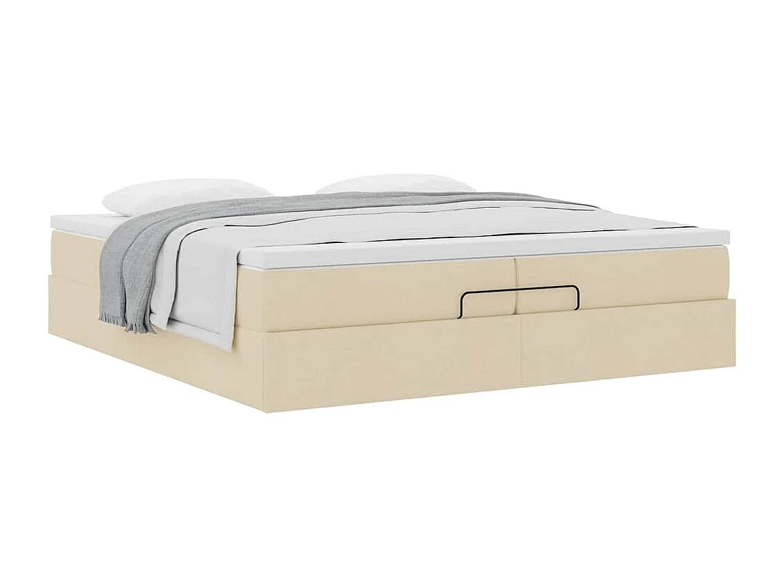 Cadre de lit ottoman avec matelas crème 200x200cm tissu