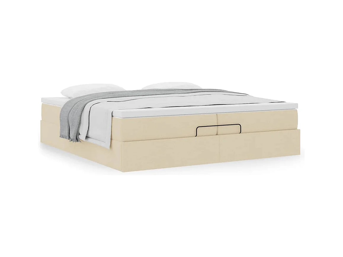 Estructura de cama otomana con colchones tela crema 200x200cm