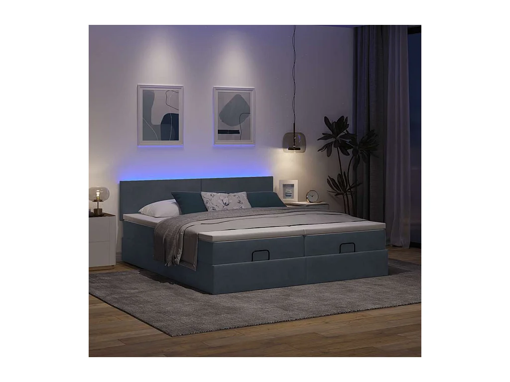 Cadre de lit ottoman avec matelas gris foncé 160x200cm velours