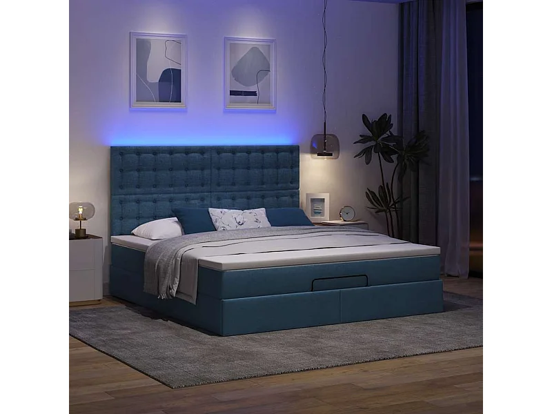 Ottoman bed met matras en LED's 160x200cm stof blauw