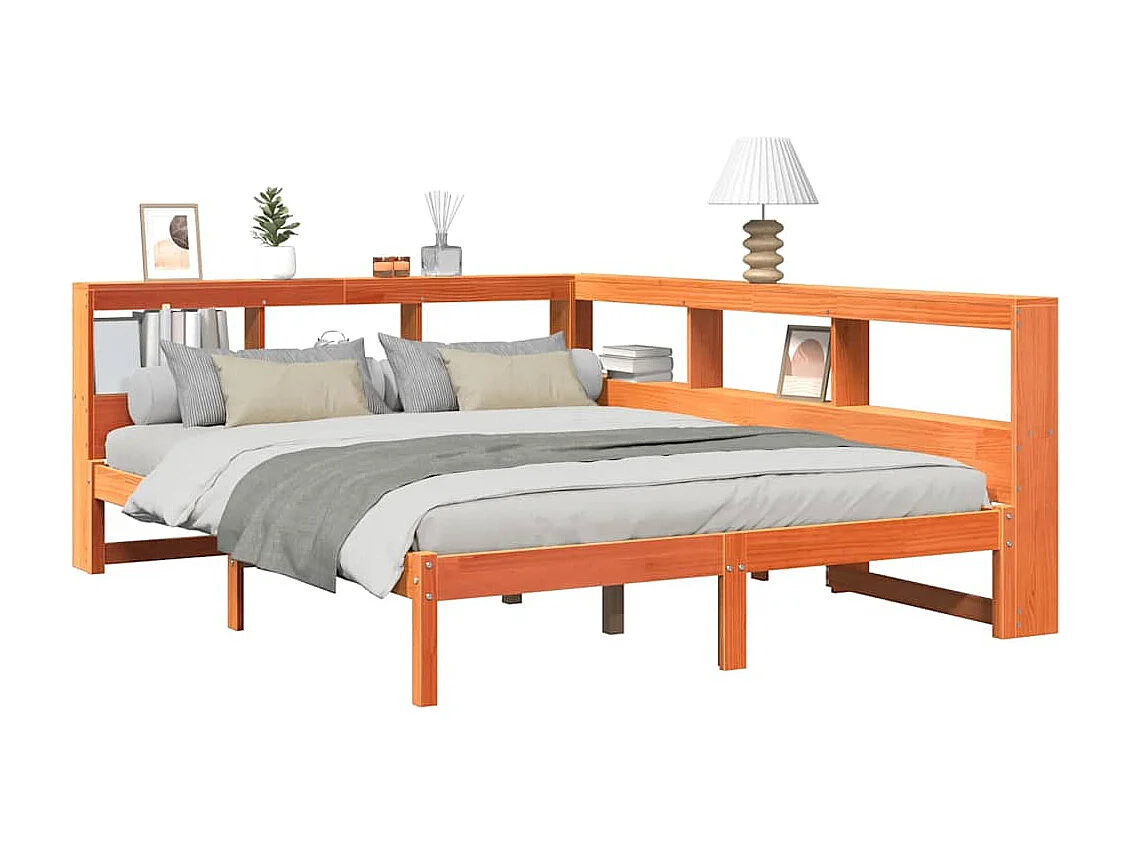 Lit bibliothèque sans matelas cire marron 160x200 cm pin massif