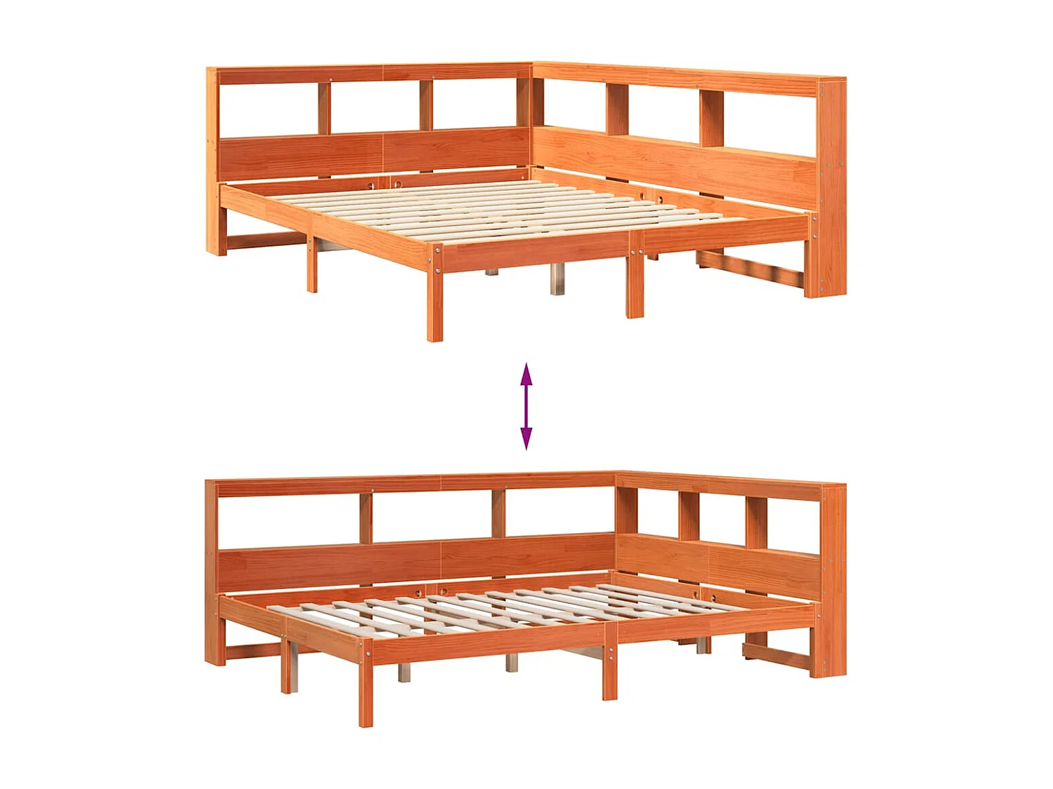 Lit bibliothèque sans matelas cire marron 160x200 cm pin massif