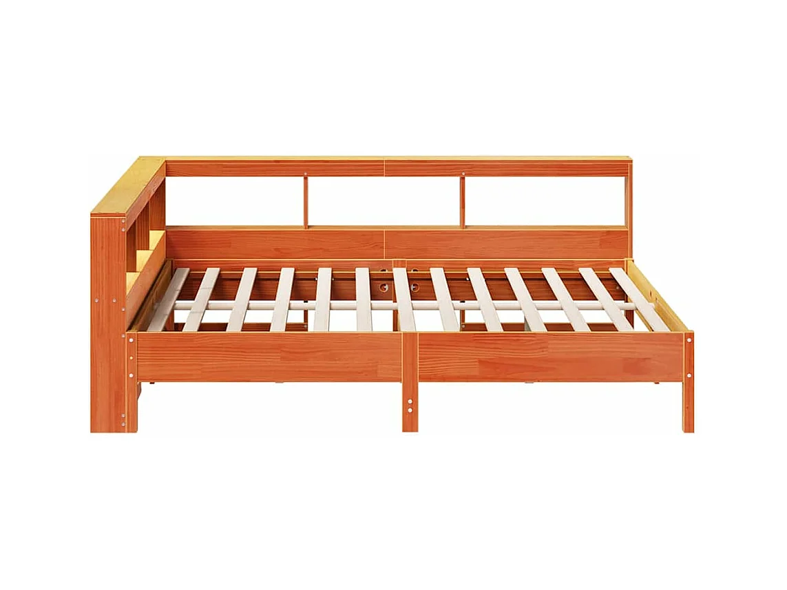 Lit bibliothèque sans matelas cire marron 140x190 cm pin massif