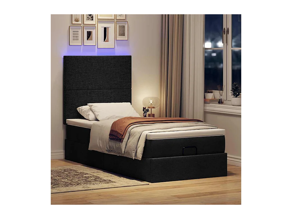 Ottoman bed met matras en LED's 100x200cm stof zwart