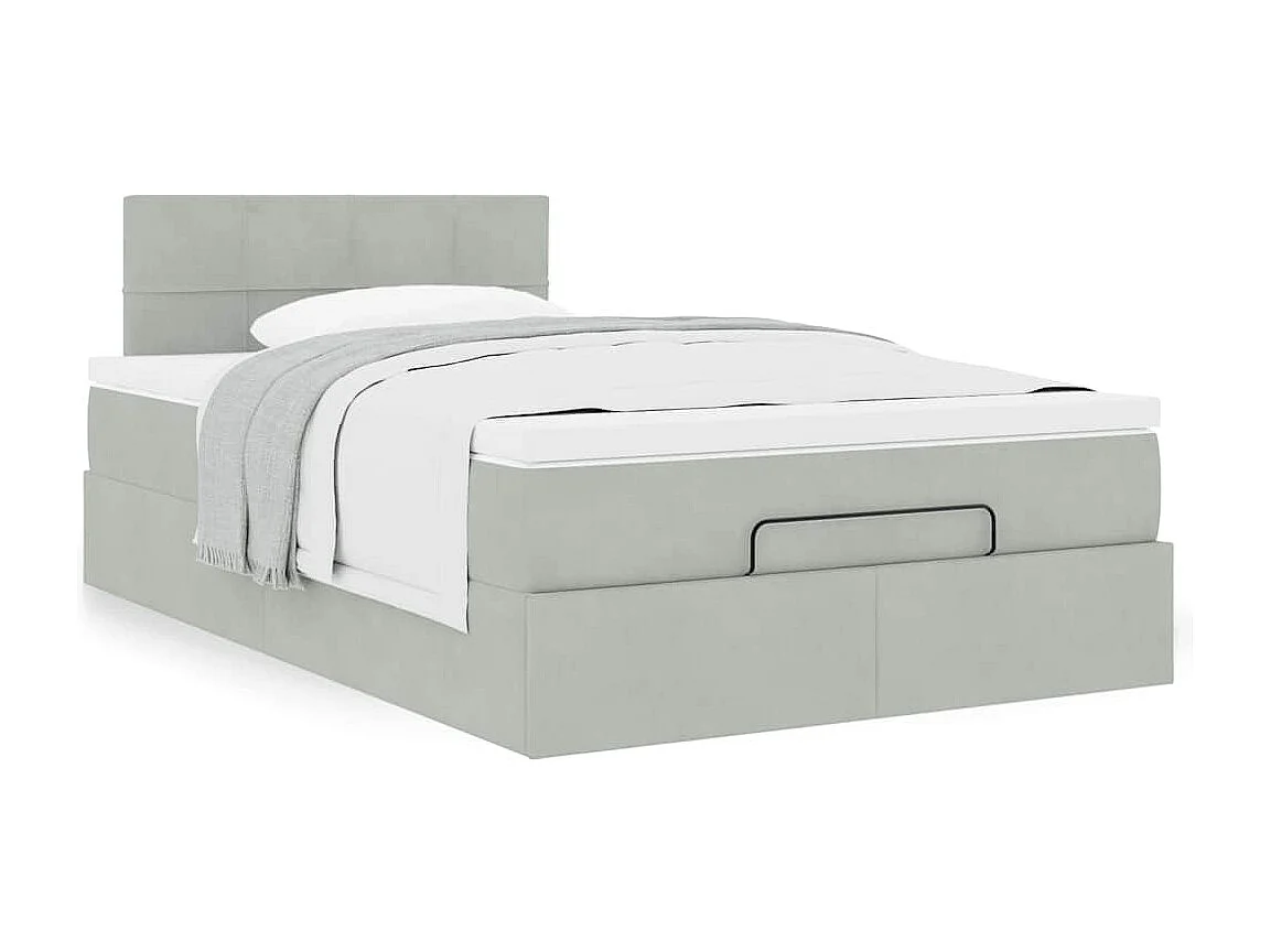 Estrutura de cama otomana com colchão cinza claro Veludo