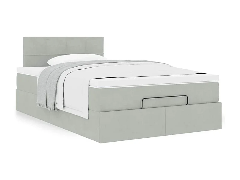 Cadre de lit ottoman avec matelas gris clair 120x190 cm velours