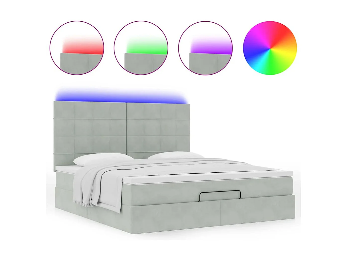 Estrutura cama otomana colchões 180x200cm veludo cinzento claro