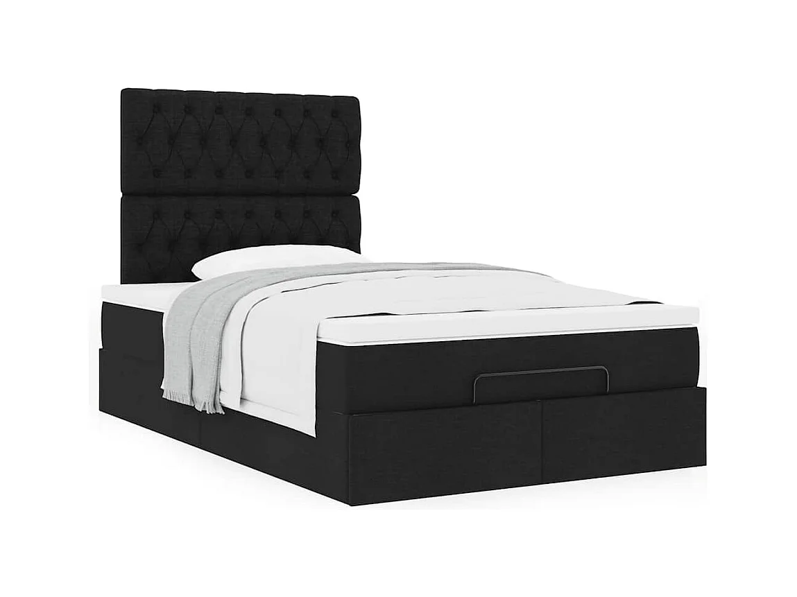 Cadre de lit ottoman avec matelas noir 120x190 cm tissu