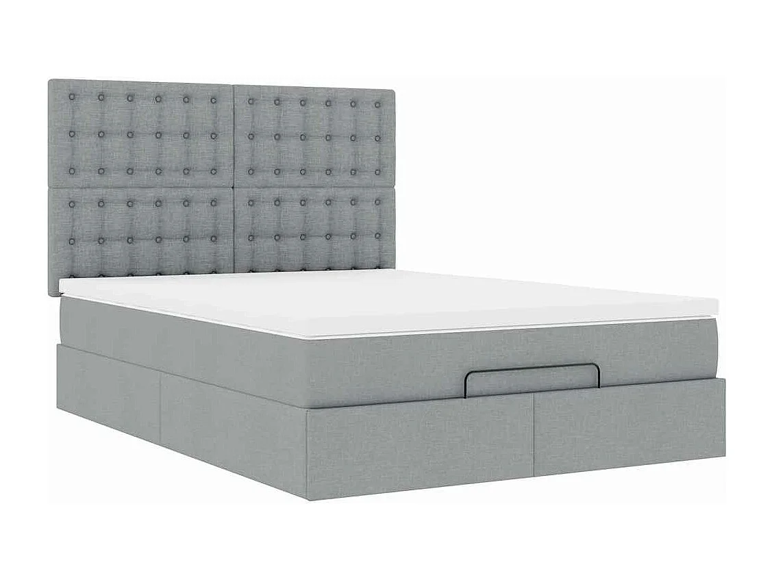 Cadre de lit ottoman et matelas gris clair 140x200 cm tissu