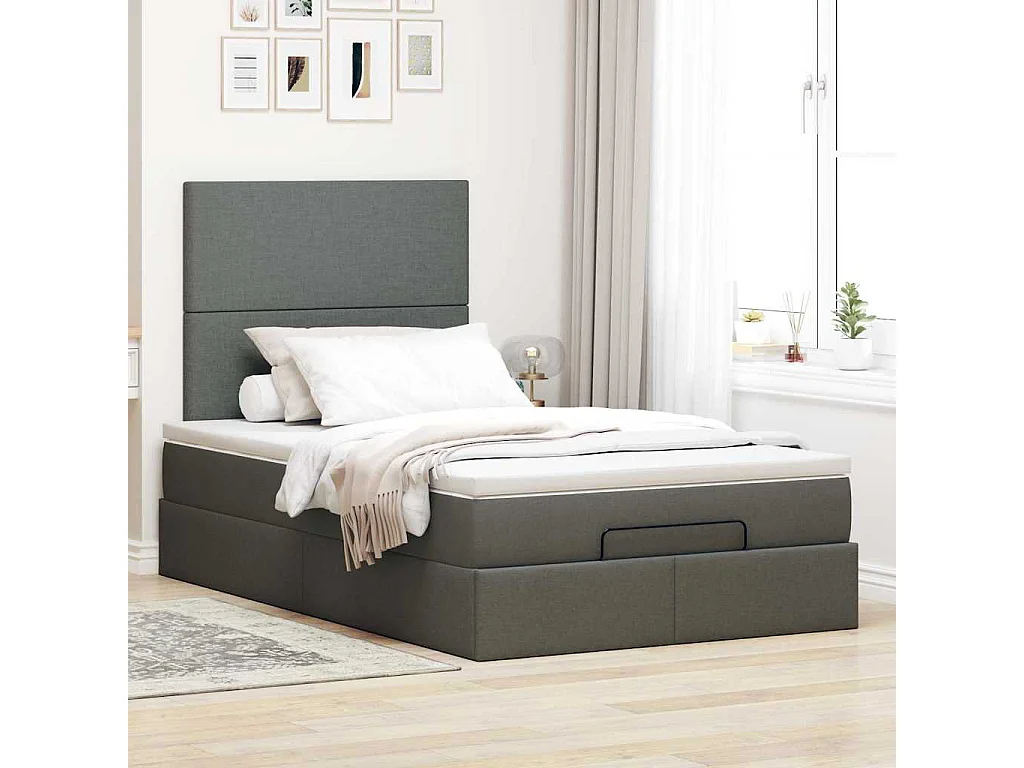 Cadre de lit ottoman avec matelas gris foncé 120x200cm tissu