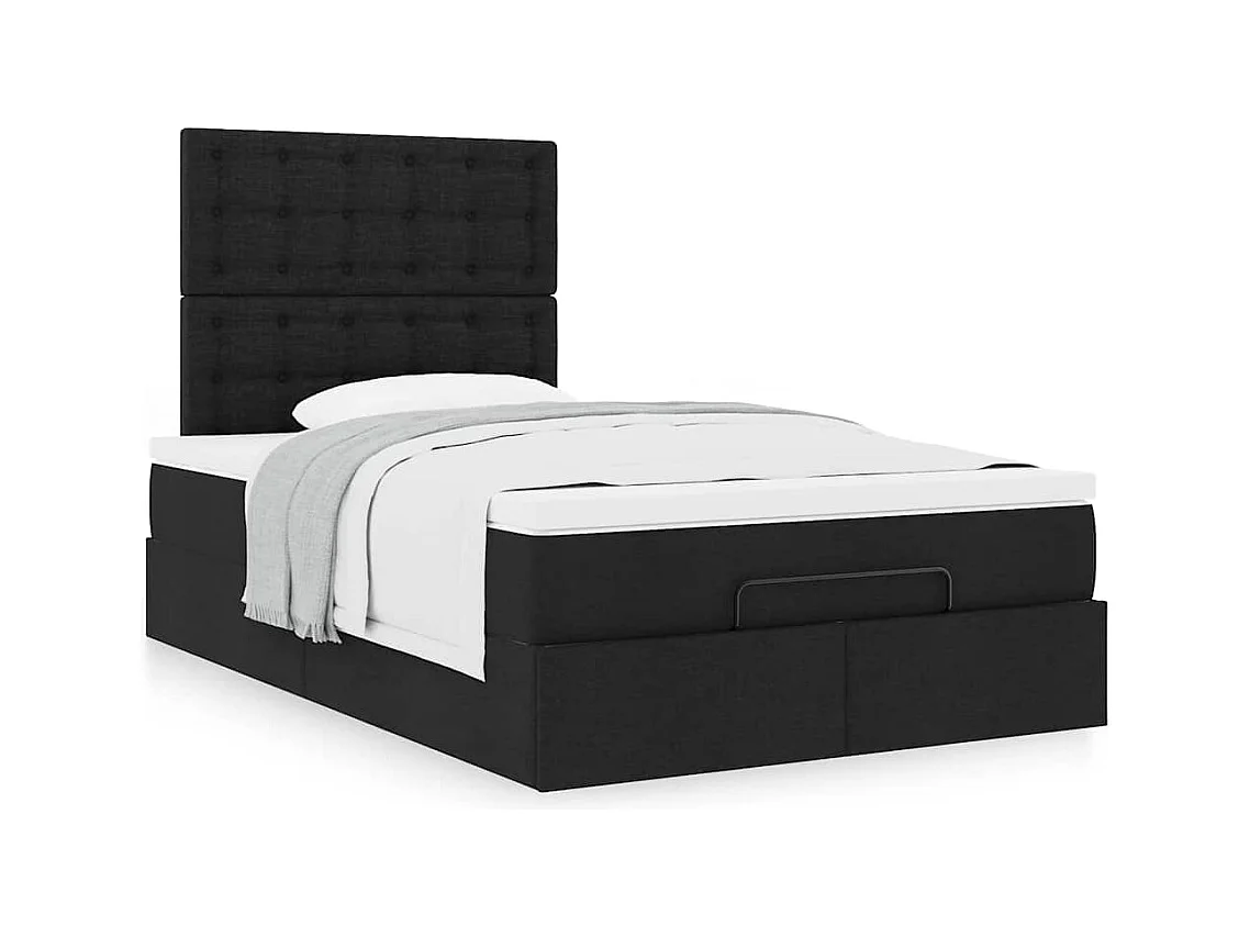 Cadre de lit ottoman avec matelas noir 120x190 cm tissu