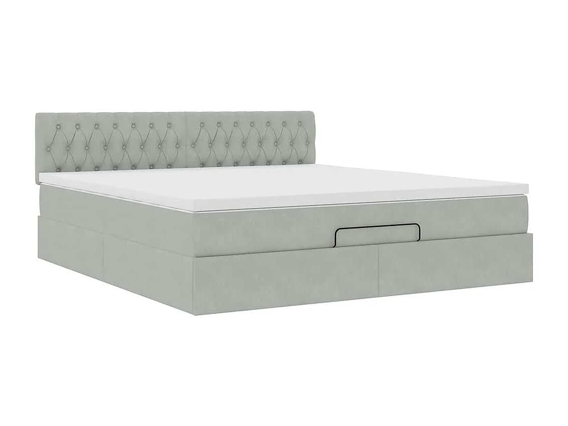 Cadre de lit ottoman avec matelas gris clair 160x200 cm velours