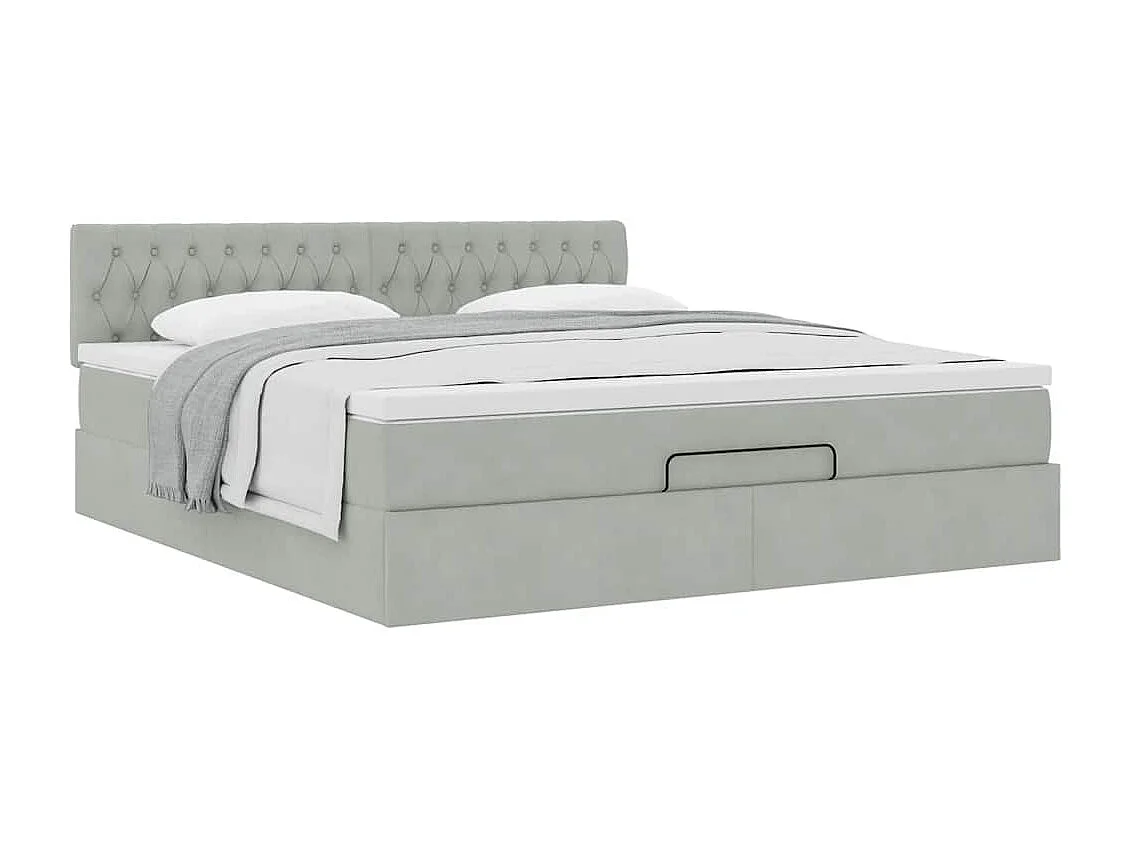 Cadre de lit ottoman avec matelas gris clair 160x200 cm velours