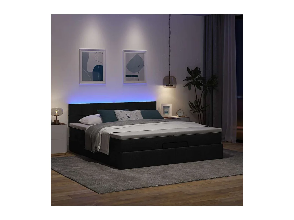Estructura cama otomana colchones tela gris oscuro 200x200cm