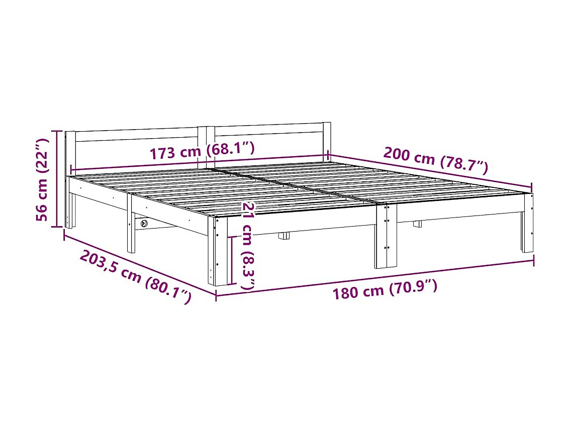 Cadre de lit sans matelas blanc 180x200 cm bois massif de pin