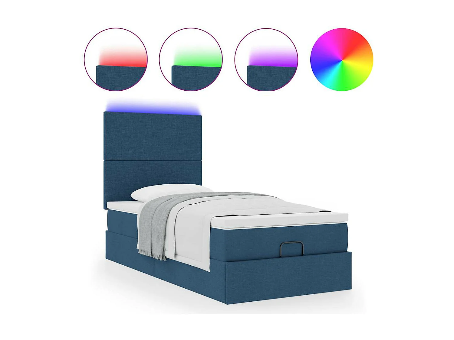 Cadre de lit ottoman avec matelas bleu 100x200 cm tissu