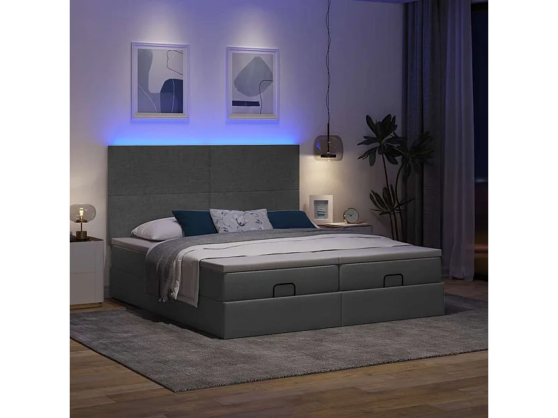 Cadre de lit ottoman avec matelas gris foncé 180x200cm tissu