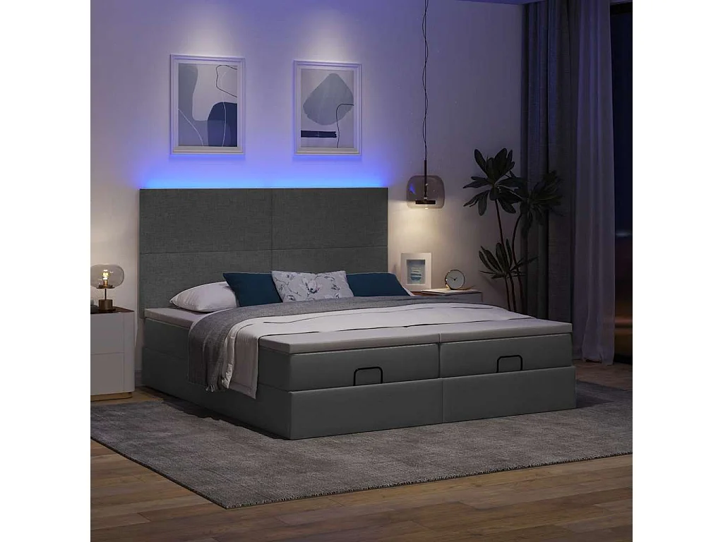 Cadre de lit ottoman avec matelas gris foncé 180x200cm tissu