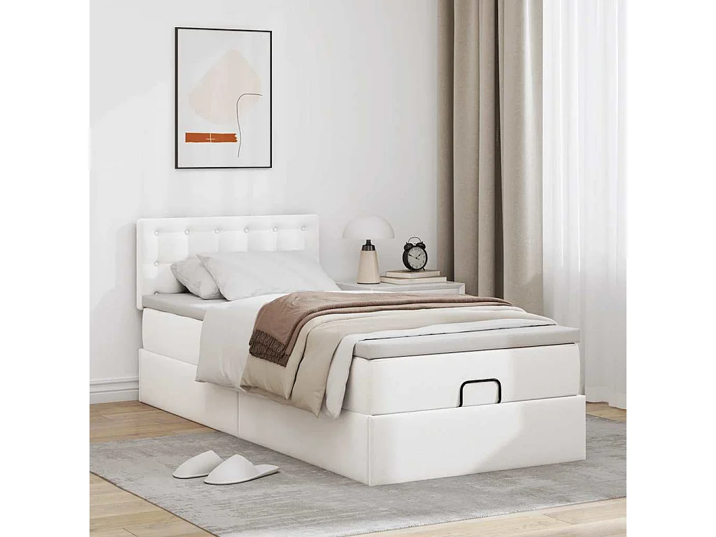 Cadre de lit ottoman avec matelas blanc pur 80x200cm similicuir