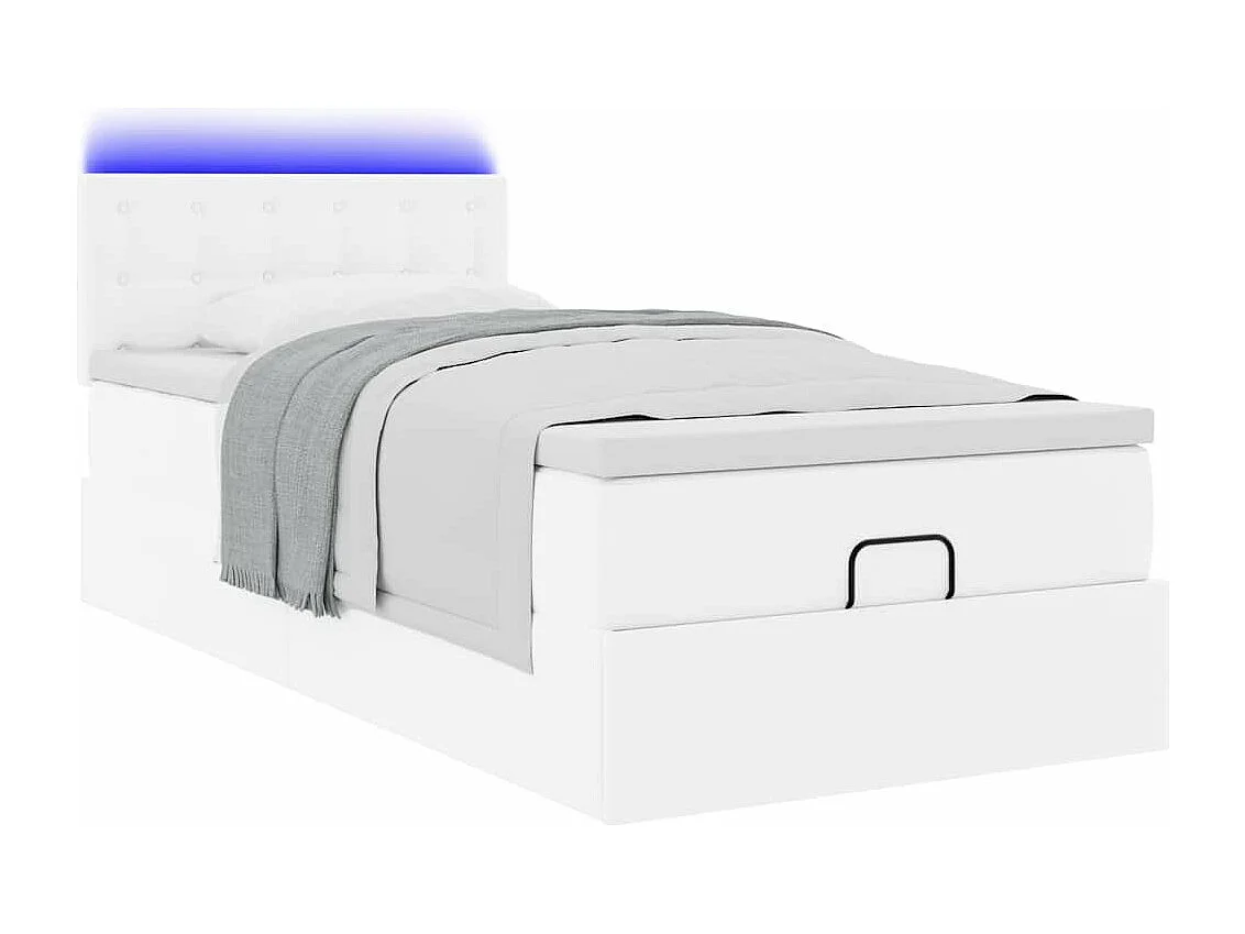 Cadre de lit ottoman avec matelas blanc pur 80x200cm similicuir